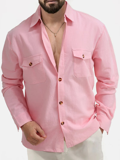 Men's Cotton Linen Shirts Turn Down Collar Solid Hawaiian Shirt Lightweight Breathable White Shirt Casual Large Size Streetwear