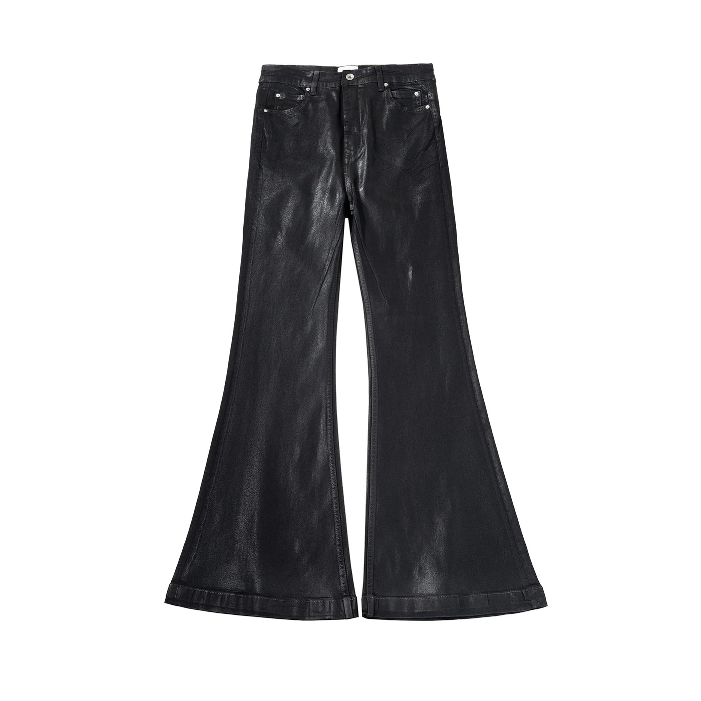 Streetwear Black Wax Leather Strecth Jeans for Men Ropa Hombre Baggy Y2k Flare Pants Oversized Straight Denim Trousers