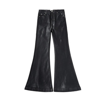 Streetwear Black Wax Leather Strecth Jeans for Men Ropa Hombre Baggy Y2k Flare Pants Oversized Straight Denim Trousers