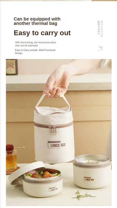 Portable Thermos 304 stainless steel insulated lunch box leakproof sealed bucket student lunch box multi-layer Round bento box