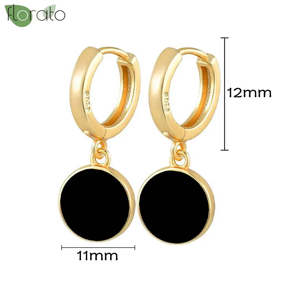 925 Sterling Silver Needle Fashion Round Pendant Small Earrings Luxury Gold Hoop Earrings for Women Premium Black Jewelry Gifts