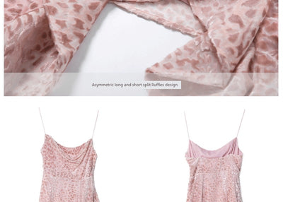 Beach Dress Women's Seaside Vacation Super Fairy French Pink Leopard Print Sling Dress Super Nice Unique Beautiful Dress