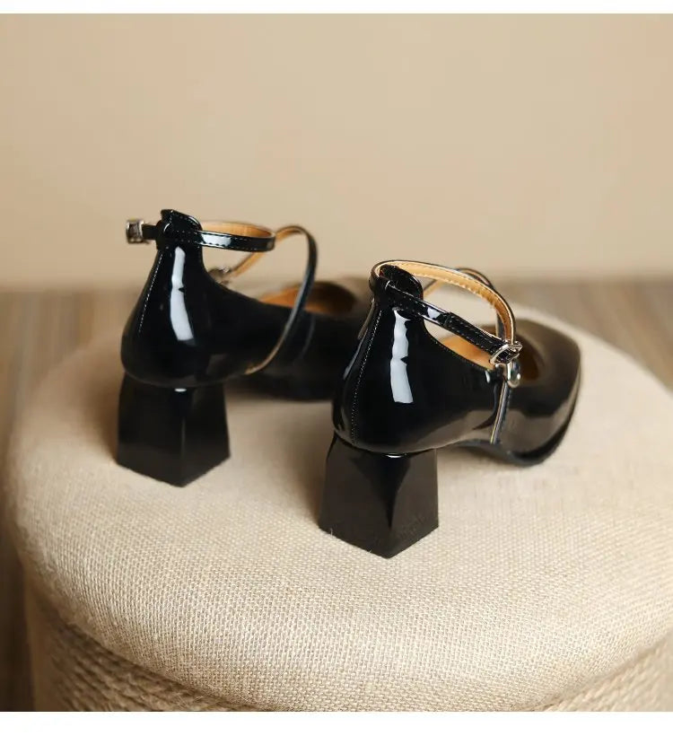 2025 New Women's Mary Janes Shoes High Quality Leather Shoes for Women Square Toe Shallow Buckle Strap Women's Shoes sandalias