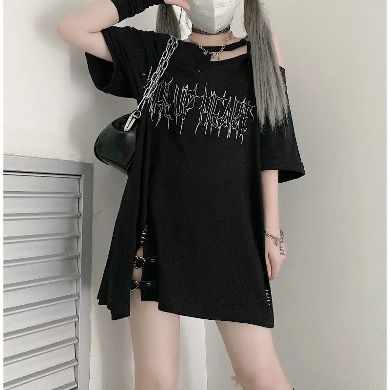 Oversized Tops Harajuku Tshirts Summer Y2k Off Shoulder Japanese T Shirt Women