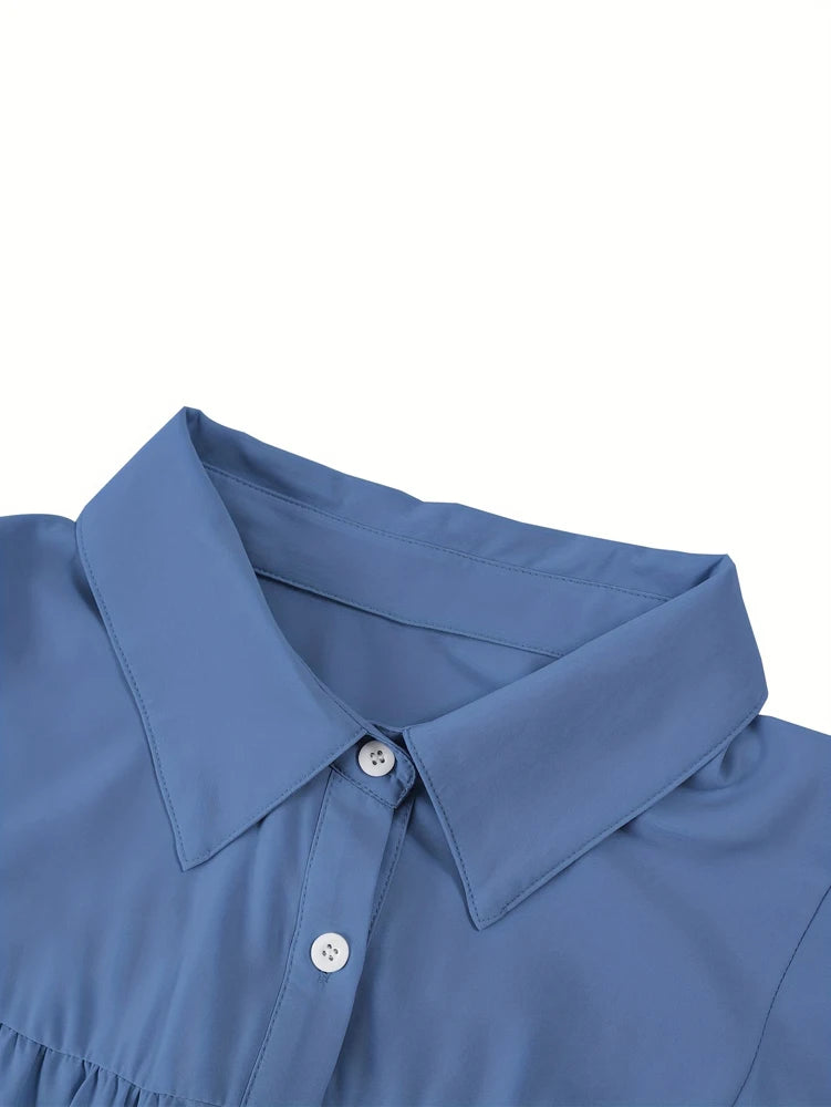 Plus Size Women's Front Open Button Lantern Sleeve Shirt Casual Solid Colour Peplum Collar Shirt Women's Clothing