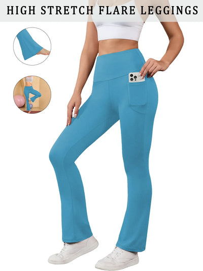 Women's Super Soft Flare Pants with Pockets High Waisted Tummy Control Workout Yoga Push Up Gym Fitness Leggings Bell Bottoms