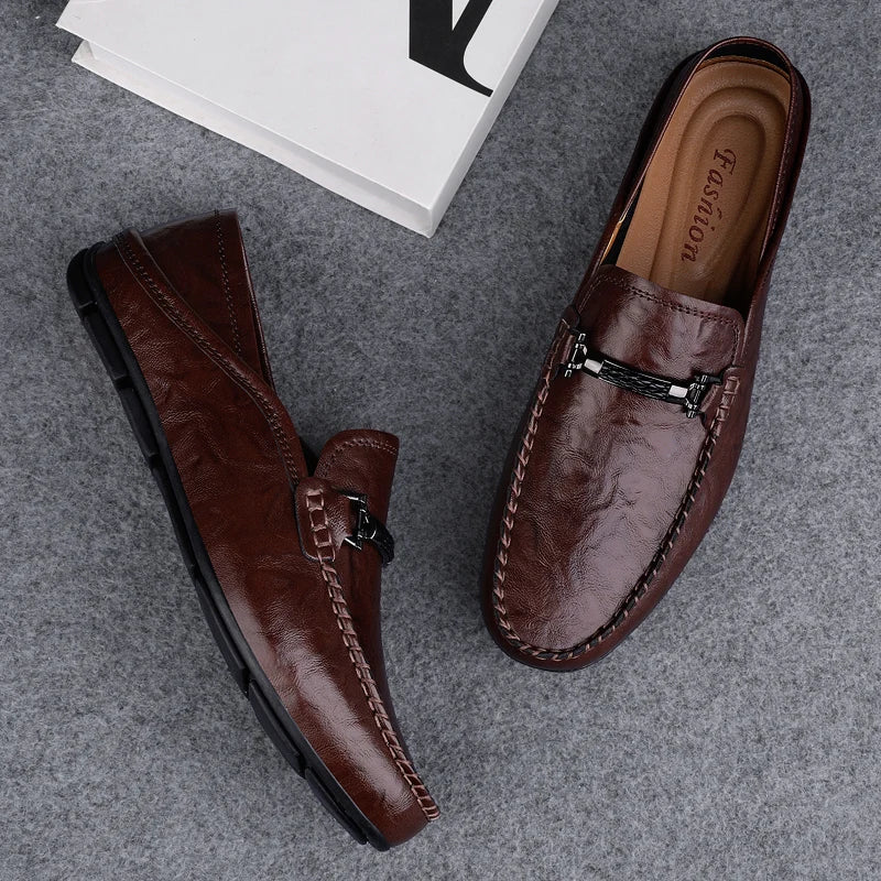 Men's breathable casual summer shoes with hollowed out men's driving shoes, high-quality men's business  genuine leather loafers