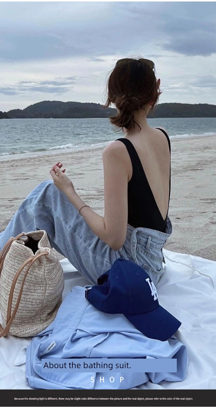Hot Spring Classic Simple Open Back Outwear Photography Women's Swimsuit