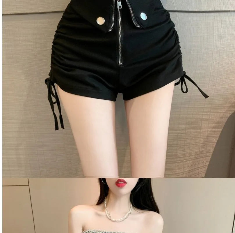 Women's High Waist White Shorts  Summer Spice Girls Drawstring A-line Short Hot Pants  Trendy Lace Up Zip Up Button Down Shorts