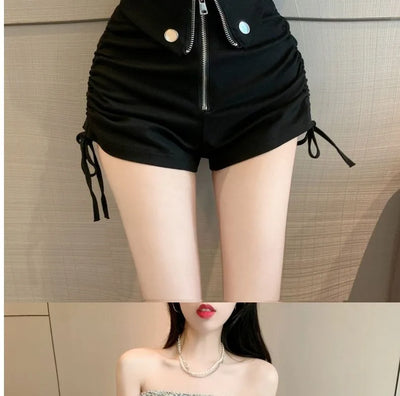 Women's High Waist White Shorts  Summer Spice Girls Drawstring A-line Short Hot Pants  Trendy Lace Up Zip Up Button Down Shorts