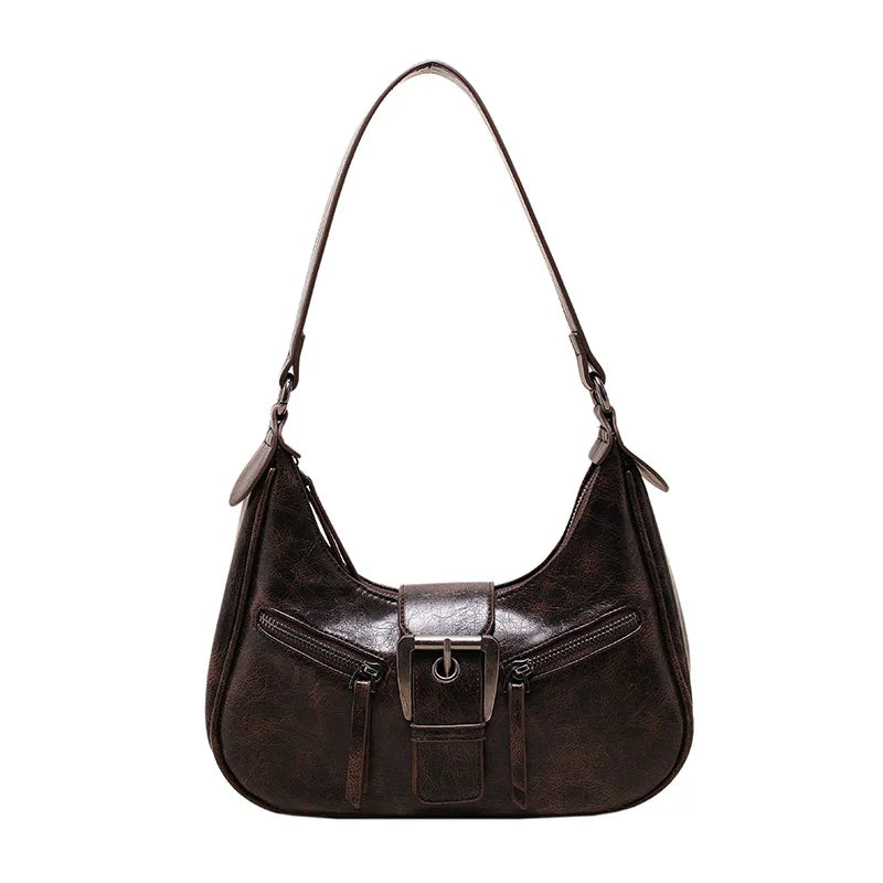 Retro Belt Design PU Leather Shoulder Bags for Women 2024 Y2K Small Vintage Female Underarm Crossbody Bag Fashion Handbags