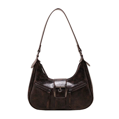 Retro Belt Design PU Leather Shoulder Bags for Women 2024 Y2K Small Vintage Female Underarm Crossbody Bag Fashion Handbags