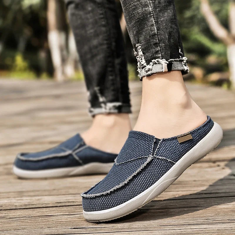 Men Half Shoes Slippers Summer Canvas Casual Classic Outdoor Slip-on Men Light Breathable Flat Loafers Walking Shoe Zapatillas