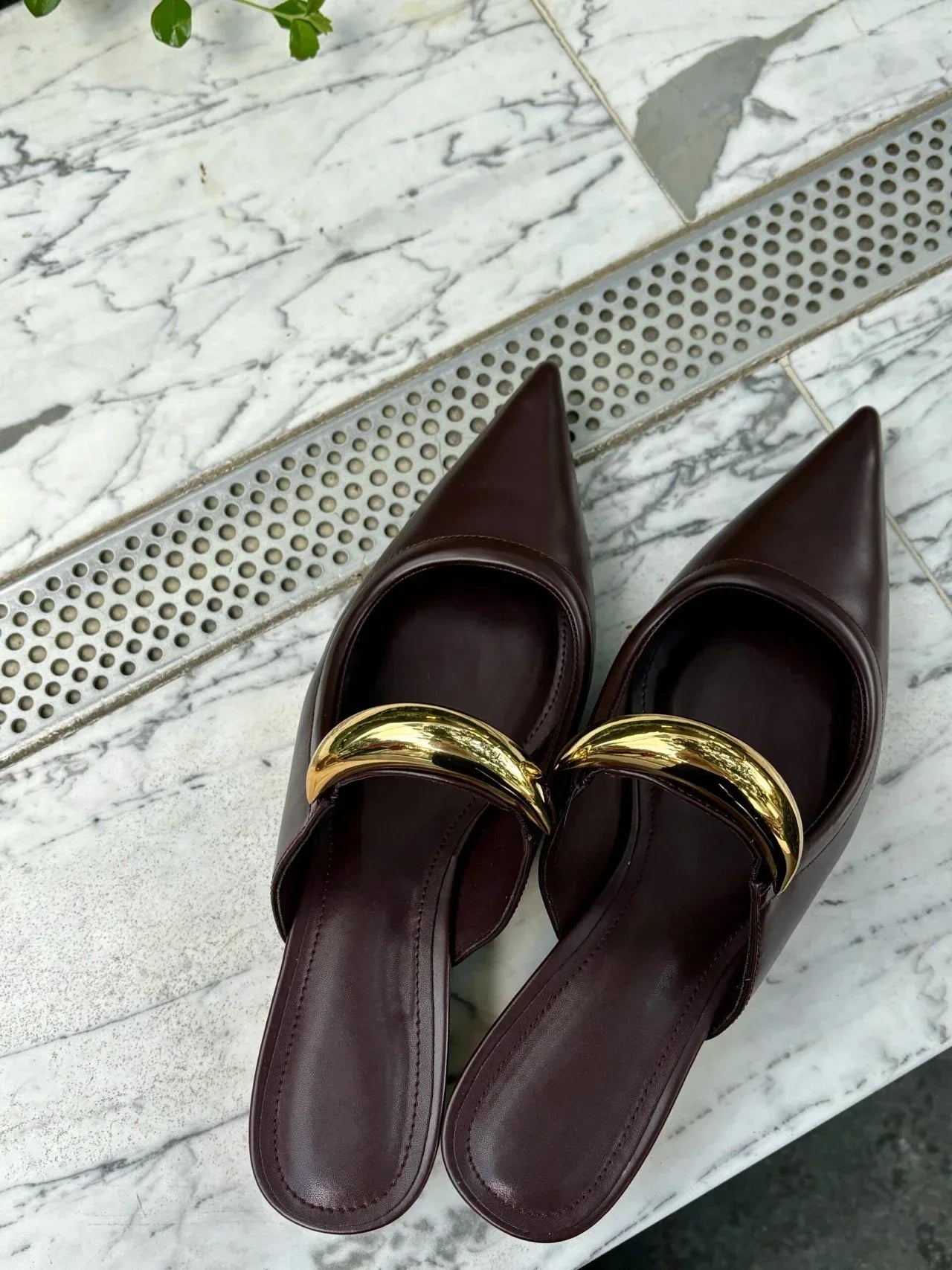 Punk Gothic Metal Buckle Low Heels Sandals Women 2025 New Pointed Toe Thick Heeled Summer Slippers Woman Platform Muller Shoes