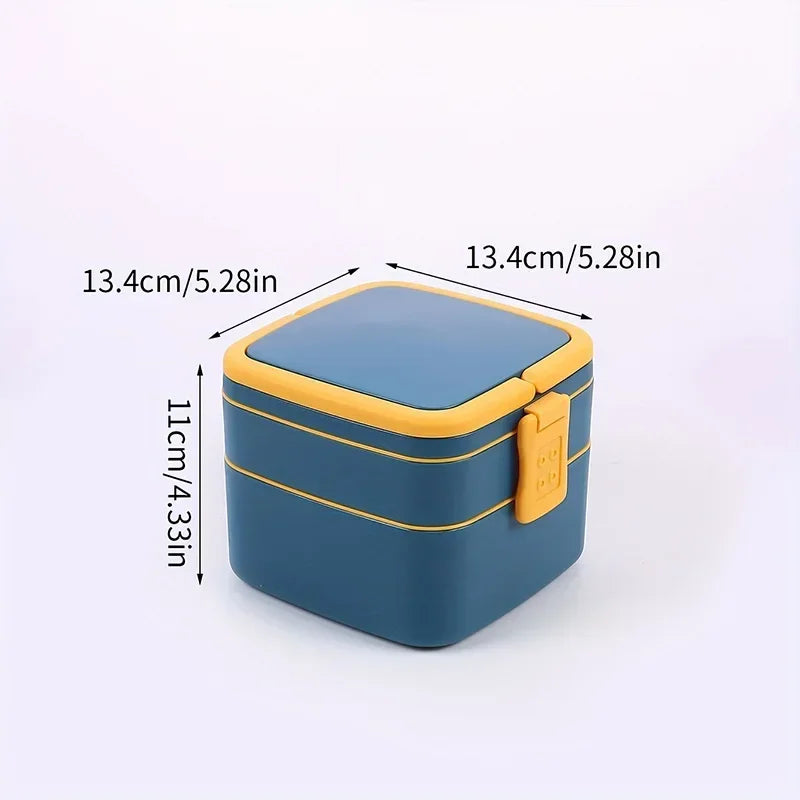 Fashion Morandi Color Portable Double Layered Lunch Box Student Lunchbox Plastic Microwave Preservation