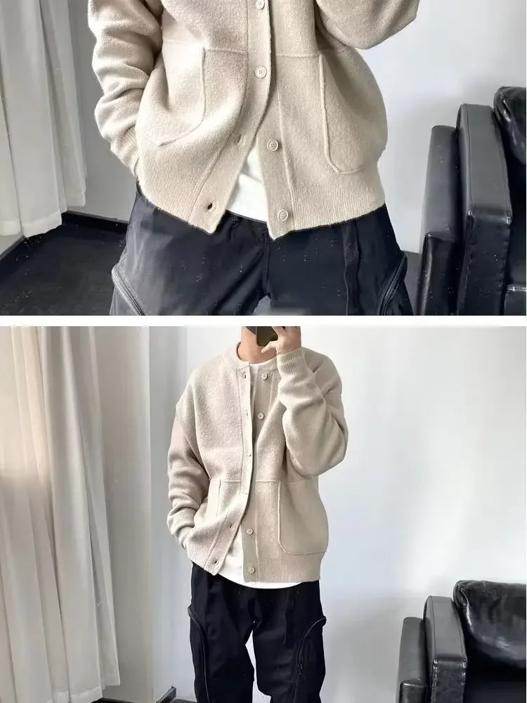 Autumn Winter New Style Men's Knitted Cardigan Sweater Casual Pure Color Lazy Fashion Youth Versatile Knitwear Coat