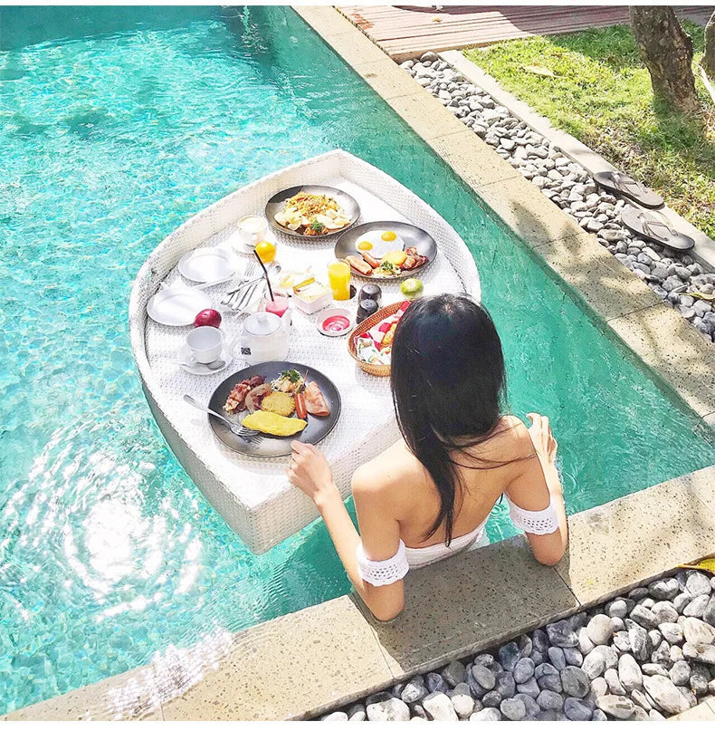 Net red floating tray round rattan woven heart-shaped basket Homestay Hotel Villa swimming pool dinner plate