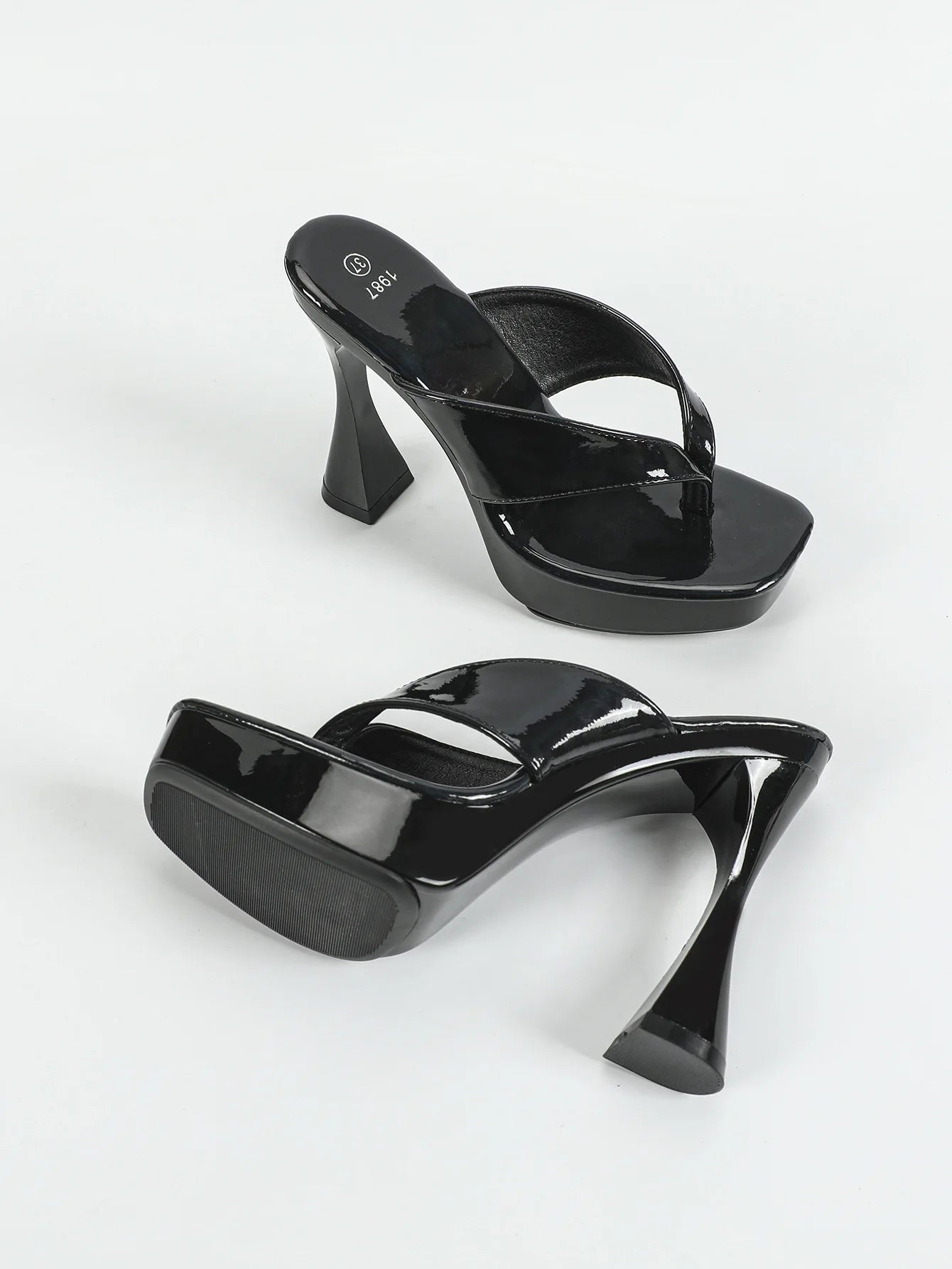 Square Toe Sandals For Women Flip flops Summer Slippers 12CM Thick Sole Clip Toe High Heels Slides Outdoor Black Ladies Shoes
