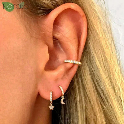 925 Sterling Silver Needle Little Huggies Hoop Earrings for Women Tiny Crystal Zirco Pendant Cartilage Earrings Piercing Jewelry