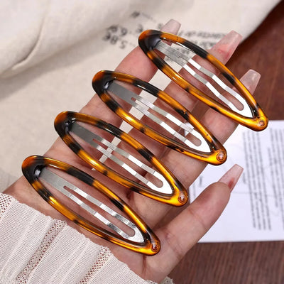 2/4/8Pcs Vintage Leopard Hair Clips Y2K Cute Korean Charm BB Hair Clip Print Glue Oval Hair Clips Student Woman Hair Accessories