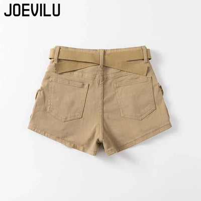 Women's Summer High Waisted Stretchy Denim Shorts Korean Cargo Style Slim Fit Ultra Short Hot Pants with Large Pockets for Dance