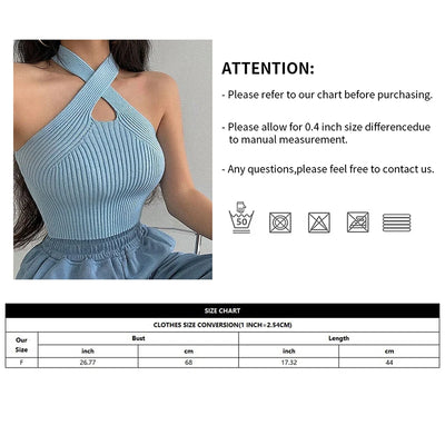 Women Vest Crop Sexy Cross Tops Sports T-shirt Knitted Off Shoulder V-Neck Solid Backless Tank Vest Halter Y2k Top Camisole