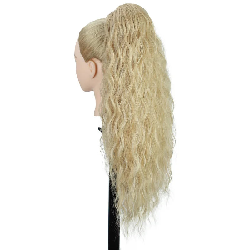 Curly Wavy Drawstring Ponytail Extension Long Clip In Ponytail Hair Extensions for Black Women Blonde Synthetic Fake Hairpieces