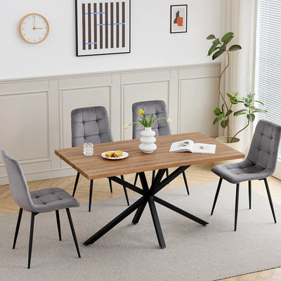 Modern Minimalist Rectangular Dining Table With Metal Base, For 4 - 6 People, Suitable For Kitchen/Dining Room, 140*80cm