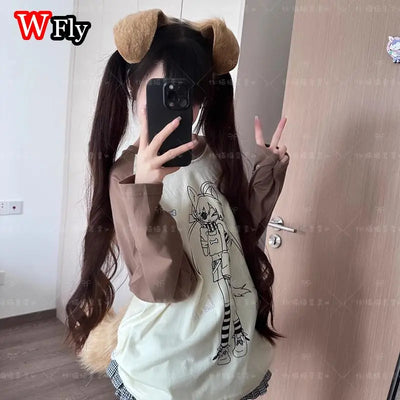 Women’s Harajuku Steampunk Handmade Dog ears and tail Cute Style  Headband Y2K Lolita Subculture Spicy Girls Gothic HairBands