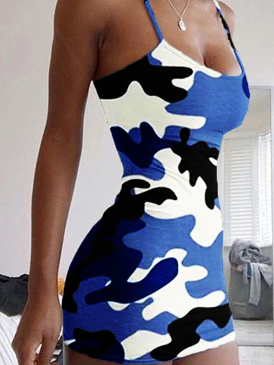 Plus Size Dresses Summer New Print Backless Slip Dress Women's Sexy Slim Floral Dress Mini Dresses Package Buttocks Short Skirt