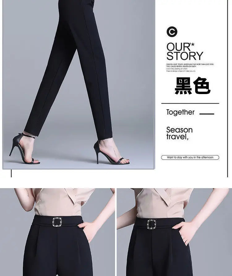 Elegant High Waist Elastic Harem Pants for Women Commuter Casual Capri Pants Fashion Solid Color Pockets Sashes Trousers 4XL