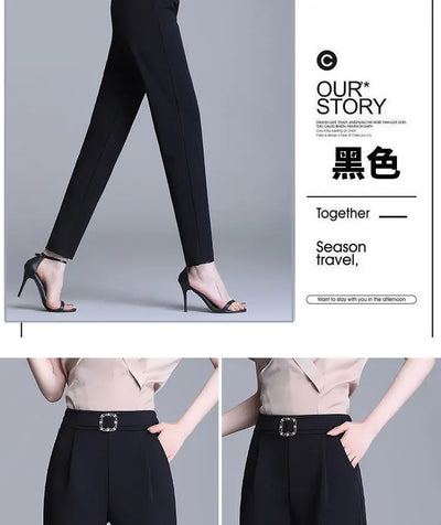 Elegant High Waist Elastic Harem Pants for Women Commuter Casual Capri Pants Fashion Solid Color Pockets Sashes Trousers 4XL