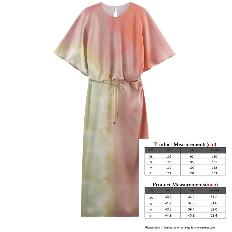 TRAF 2025 Woman Fashion Silk Texture Midi Dress Casual Slim Short Sleeve V Neck Midi Long Dresses Vestidos Mujer