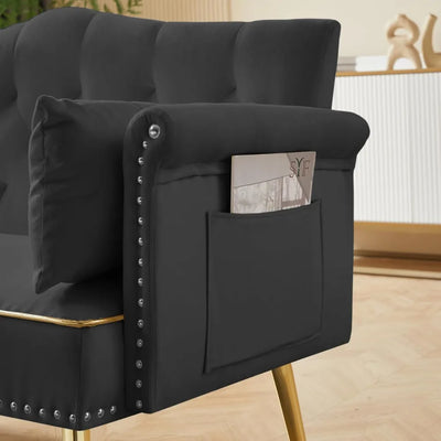 55-Inch Modern Velvet Loveseat Sofa with Gold Metal Legs & Side Pockets, Tufted Backrest, Perfect for Living Room, Bedroom,