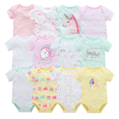 3 Pcs/set Baby Girls Rompers Elephant Cute Print Girls Bodysuit Pink Summer Short Sleeve Jumpsuit 100% Cotton Soft Baby Clothes