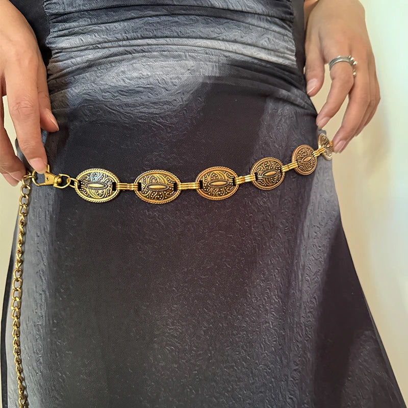 Designer Belts For Women High Quality Y2K Goth Female Waist Tassel Belly Dance Waist Chain Adjustable Long Golden Belt Punk