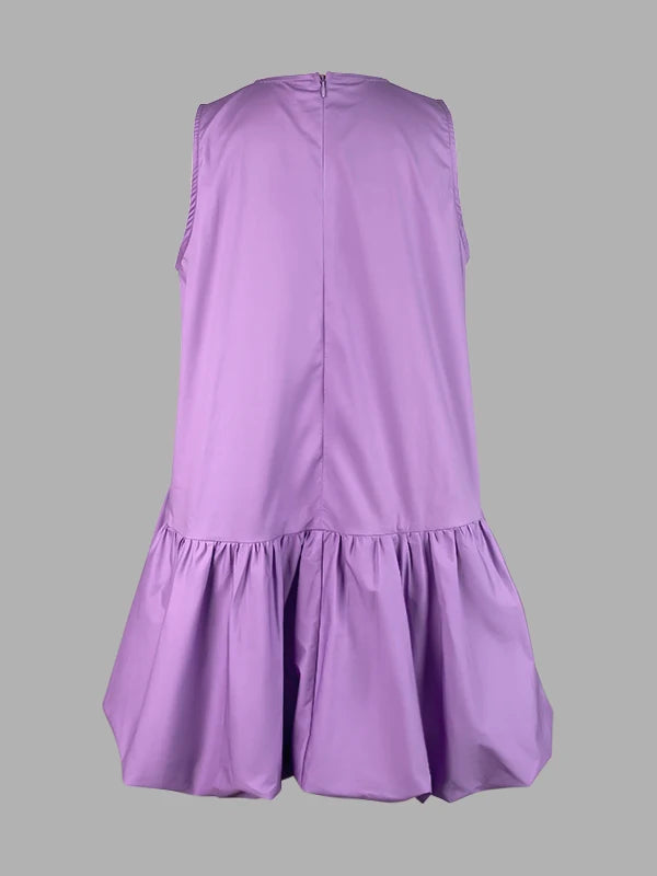 Krisstargirl Womens Summer Bubble Mini Dress 2025 High Waisted Sleeveless Flare Skirt Cotton Short Casual Dresses for Woman