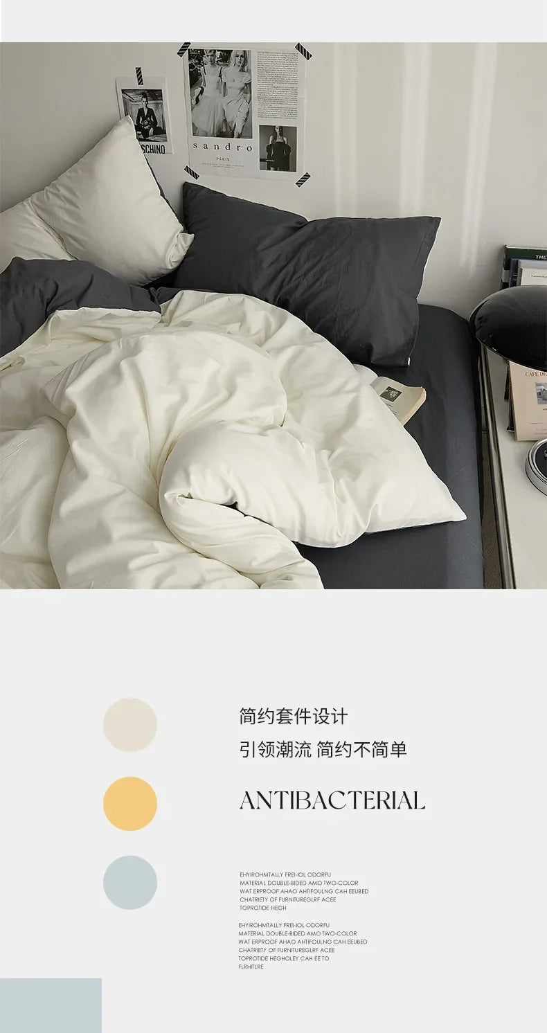 High Quality  Solid Color Double Washed Cotton Bedding 4 Pieces Set Student Dormitory Bed Linen Duvet Set Bed Suit