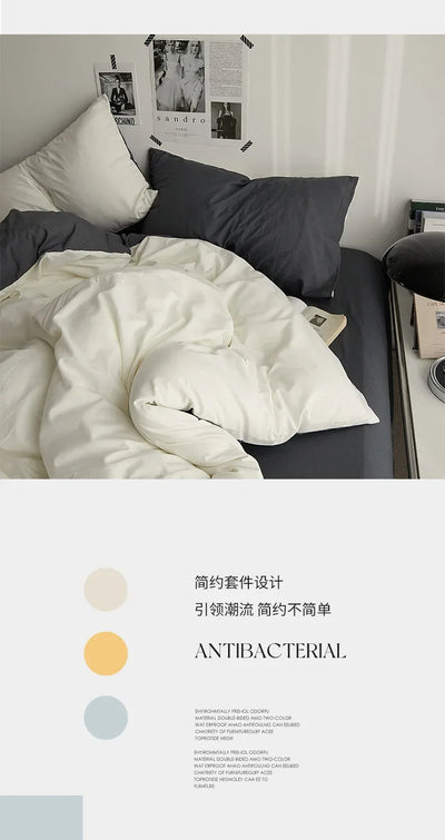 High Quality  Solid Color Double Washed Cotton Bedding 4 Pieces Set Student Dormitory Bed Linen Duvet Set Bed Suit