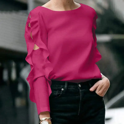 Plus Size 5XL VONDA Autumn Elegant Solid Blouse Fashion Top Women 2024 Ruffled Long Sleeve Hollow Out Casual Loose Shirts Blusas
