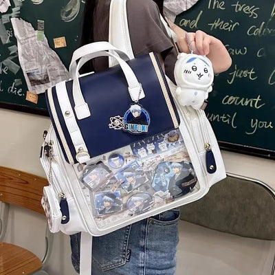 Y2K Cute Vintage Aesthetic Ita Backpack Women Large Capacity PU Student Knapsack JK Girl Transparent Bag Fashion Preppy Rucksack
