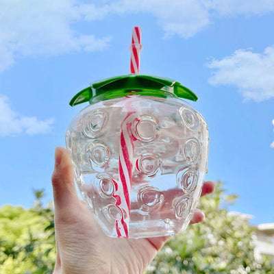 1Set Practical Juice Drinking Cup Lightweight Leak Proof Water Bottle 500ML Capacity PP Strawberry Straw Cup Kitchen Accessories