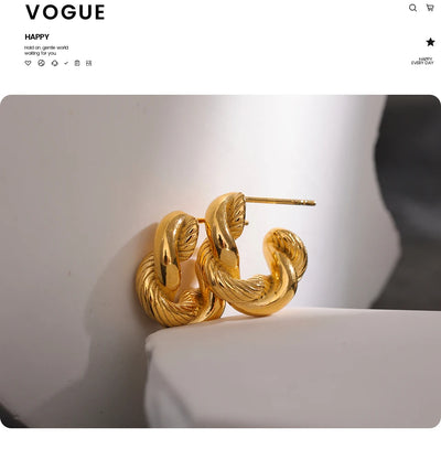 Yhpup 316L Stainless Steel Geometric Twisted Fashion Hoop Earrings for Women 18k Gold Plated Rust Proof Stylish Charm Jewelry