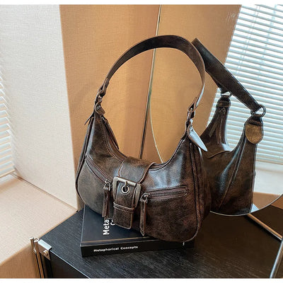 Retro Belt Design PU Leather Shoulder Bags for Women 2024 Y2K Small Vintage Female Underarm Crossbody Bag Fashion Handbags