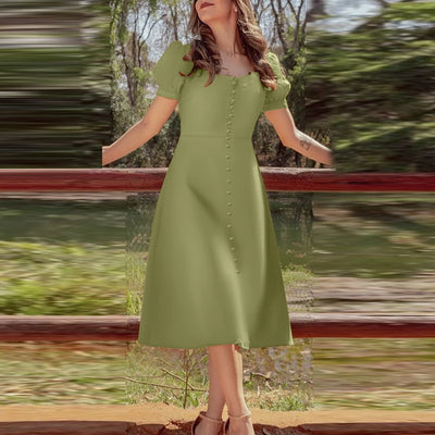 2025 ZANZEA Holiday Vestidos Women Summer Dress Fashion Elegant Square Neck Puff Sleeve Work Midi Dresses Stylish Party Sundress