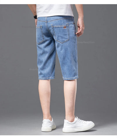 Fashion Men's Straight Denim Shorts Summer Thin Elastic Casual Bermuda Jeans Breathable Fabric Male Clothes Boardshorts