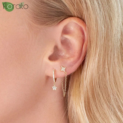 925 Sterling Silver Needle Little Huggies Hoop Earrings for Women Tiny Crystal Zirco Pendant Cartilage Earrings Piercing Jewelry