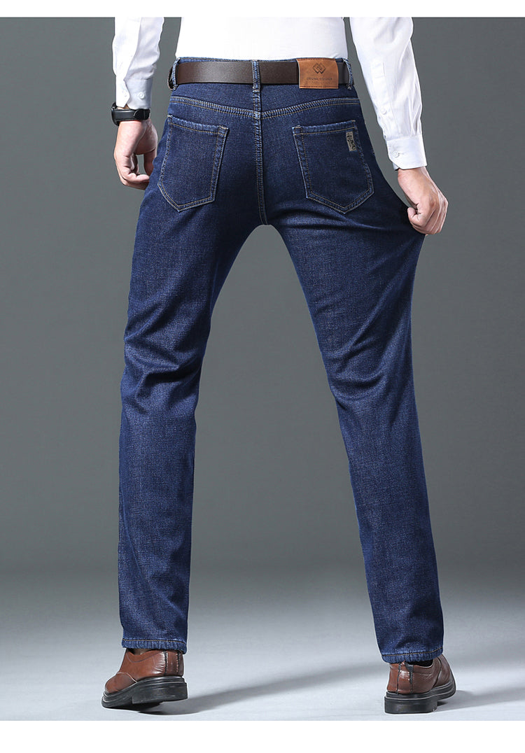 Men's Wool Velvet Jeans Winter Fleece Thickened Business Casual Straight Denim Pants Soft Cozy Thermal Stretch Trousers Male