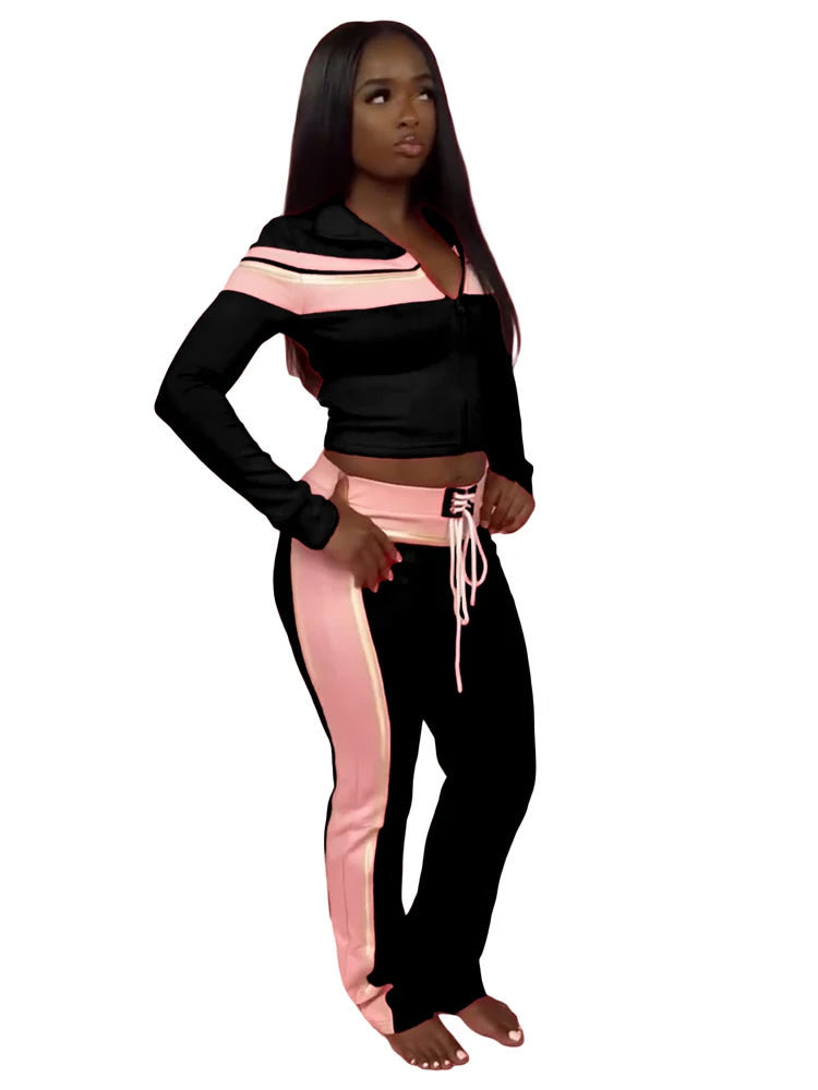 Trending 2025 Women Workout Jogging Suits Tube Top Jacket Pants Sets Ladies Streetwear Striped Tracksuit 3 Piece Gym Set Outfits