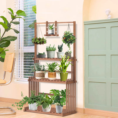 3 Tiers Heavy Duty Hanging Plant Stand Wood Garden Tall Flower Display Rack